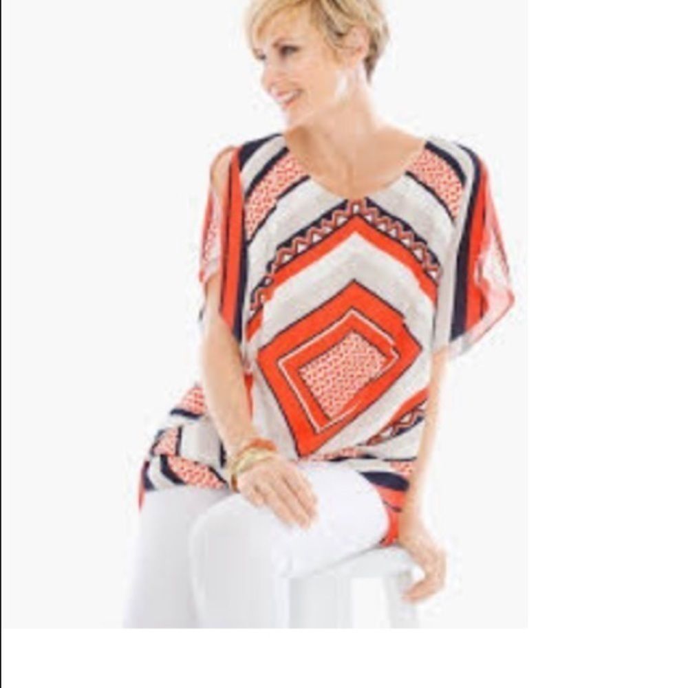 Chico’s Travelers Sz S/M Scarf-Printed Blouse